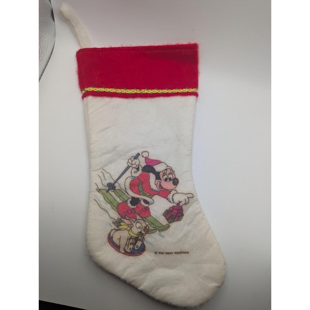 Vtg Walt Disney Minnie Mouse Christmas Stocking Skier Snow White‎ Felt 14"